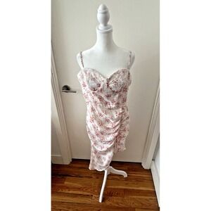 XL Cider Brand New Pink White Floral Rouched Dainty Cottage Boho Fairy Y2K Dress